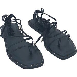 Alfani Women's Lace-Up Studded Flats - Black Sandal 6.5M